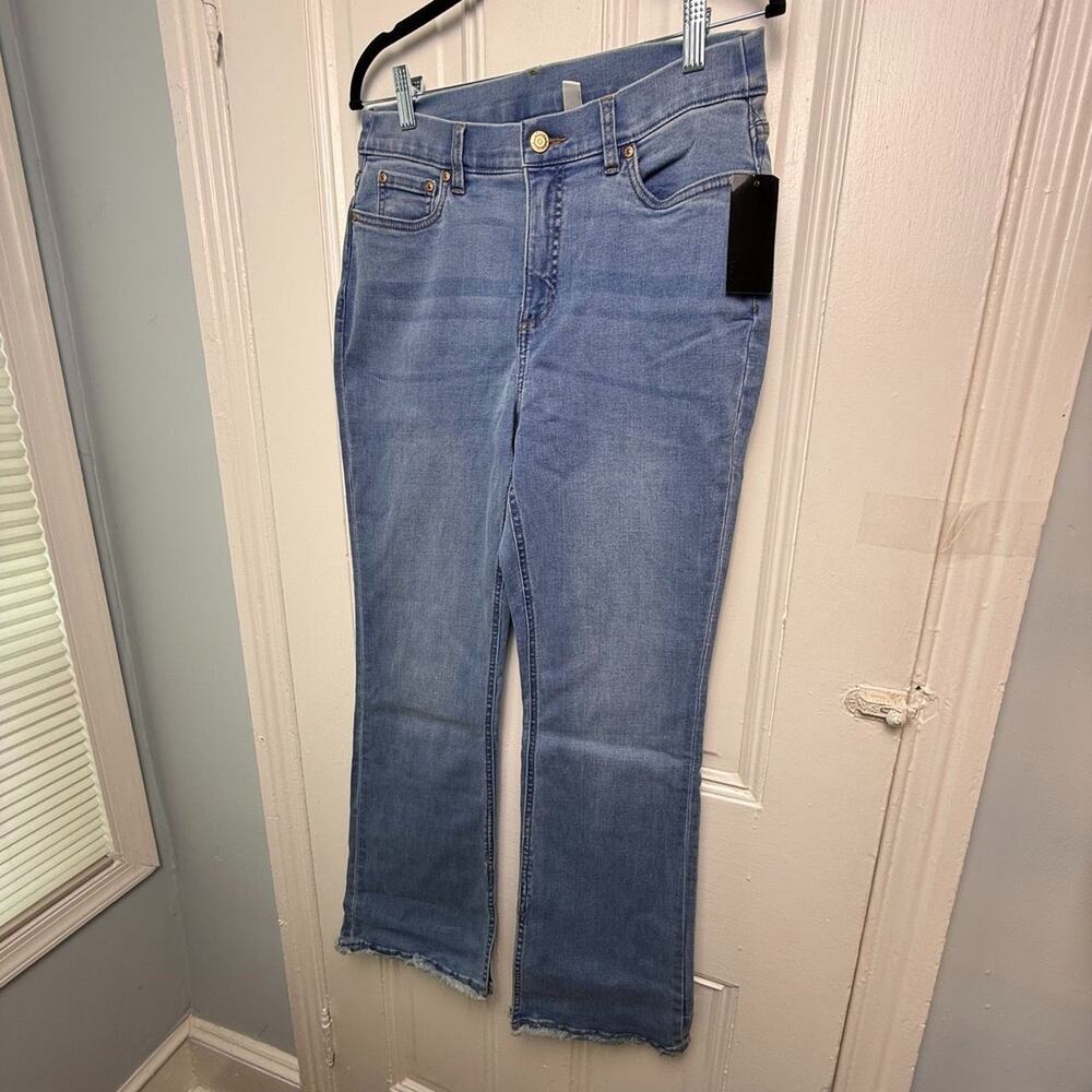 Denim & Co. Canyon Retreat Flare Jeans Womens Size 8 Light Wash Slit Hem NWT